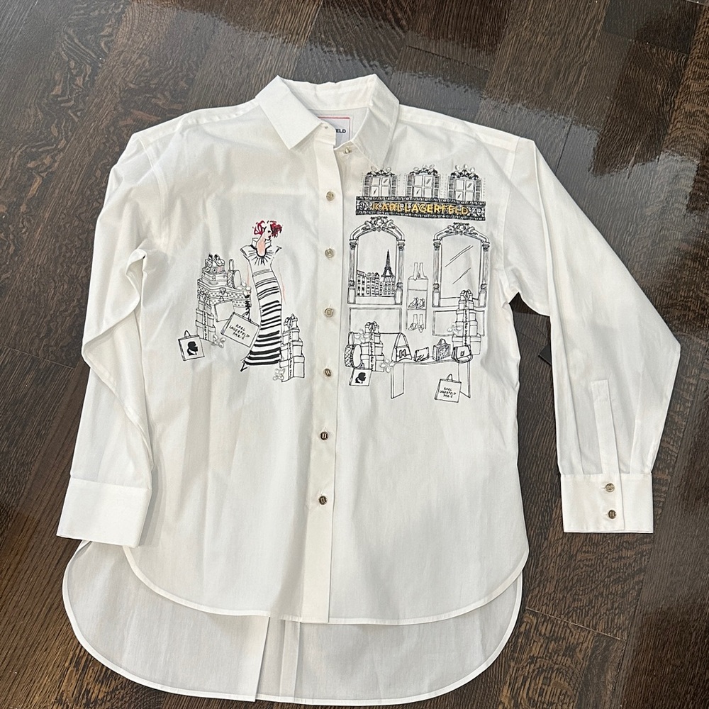 Karl Lagerfeld White Button-Up Shirt with Graphic Design